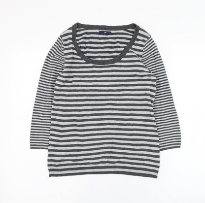 Gap Womens Grey Scoop Neck Striped Cotton Pullover Jumper Size S