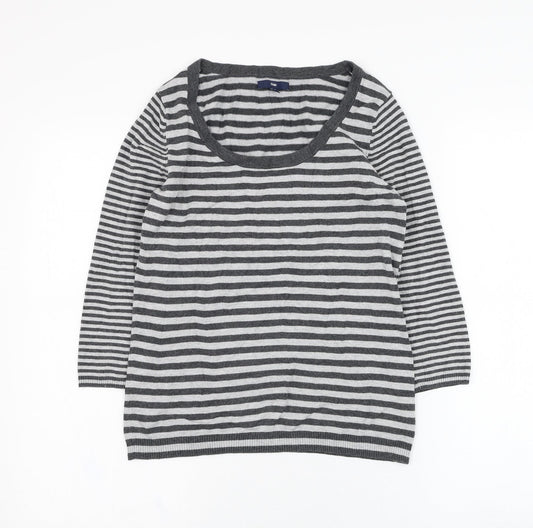 Gap Womens Grey Scoop Neck Striped Cotton Pullover Jumper Size S