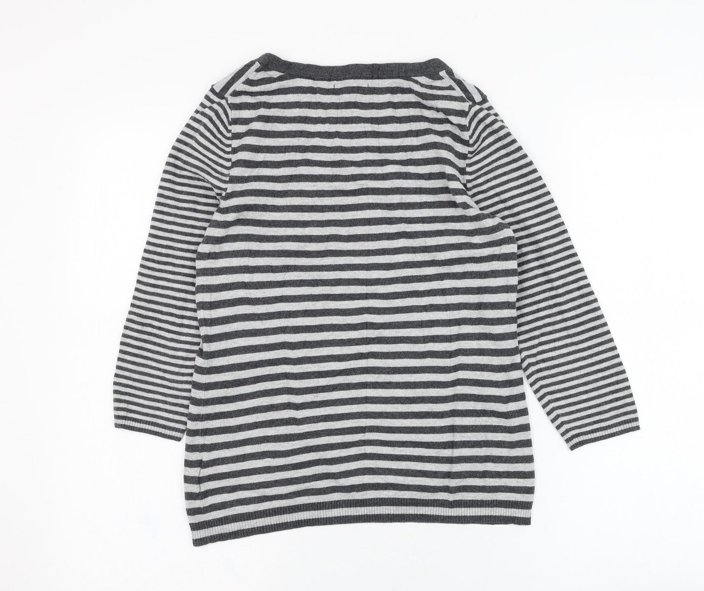 Gap Womens Grey Scoop Neck Striped Cotton Pullover Jumper Size S