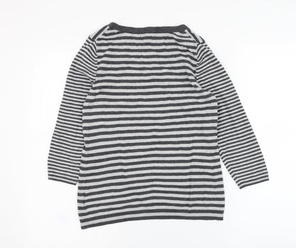 Gap Womens Grey Scoop Neck Striped Cotton Pullover Jumper Size S