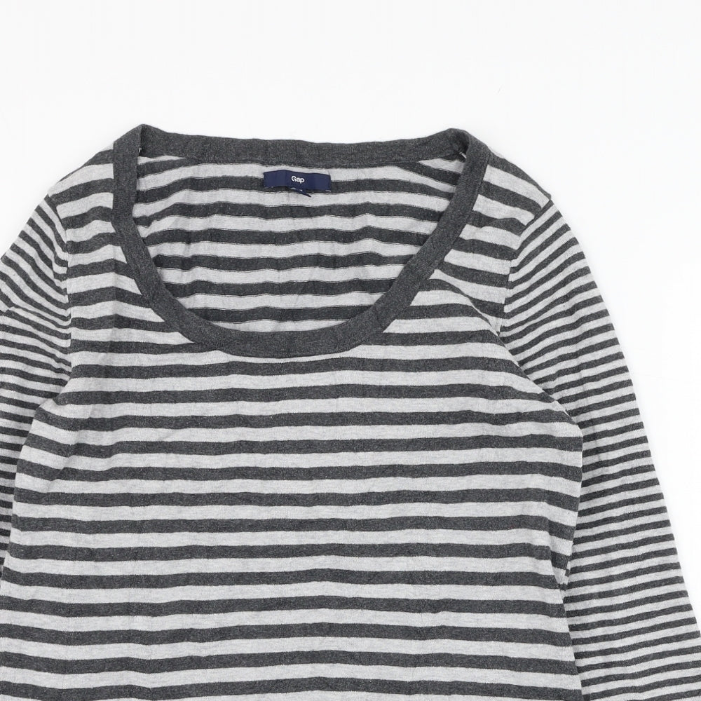 Gap Womens Grey Scoop Neck Striped Cotton Pullover Jumper Size S