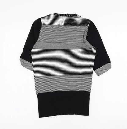 NEXT Womens Black V-Neck Striped Viscose Pullover Jumper Size 8