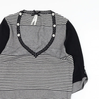 NEXT Womens Black V-Neck Striped Viscose Pullover Jumper Size 8