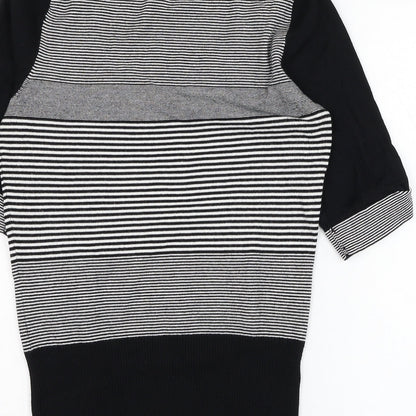 NEXT Womens Black V-Neck Striped Viscose Pullover Jumper Size 8