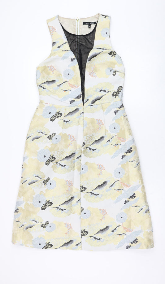 NEXT Womens Ivory Floral Polyester A-Line  Size 10   Zip