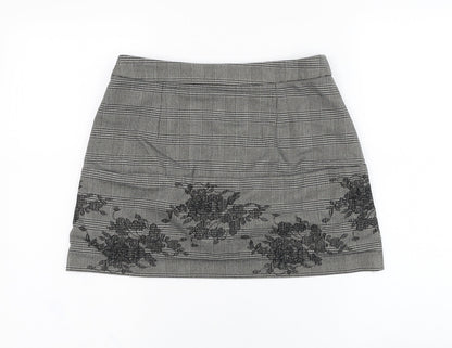 Preworn Womens Grey Check Polyester Mini Skirt Size 28 in   Zip