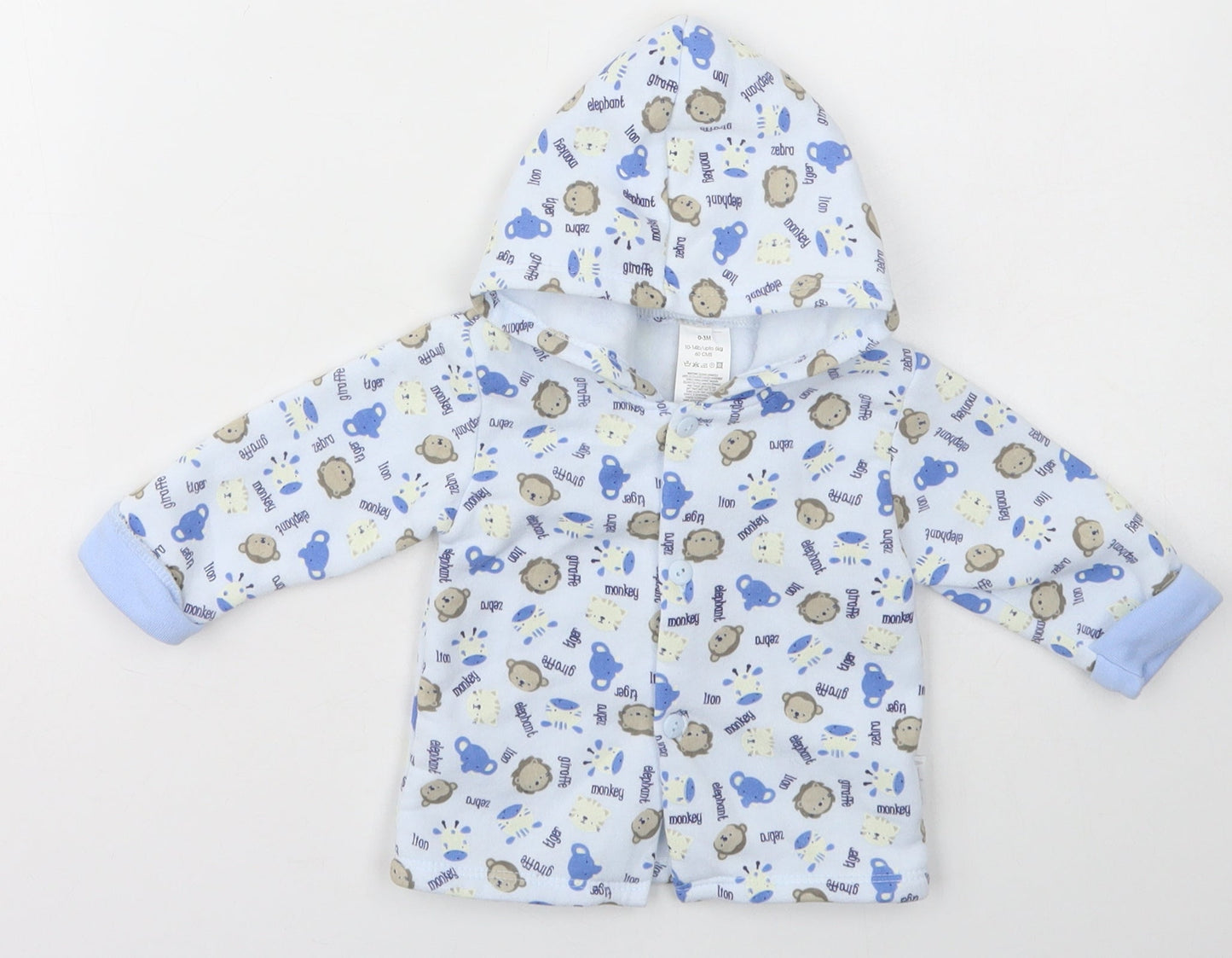 Aardvark Baby Blue Animal Print Polyester Robe  Size 0-3 Months