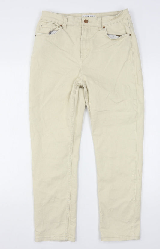 Denim & Co. Womens Beige  Cotton Straight Jeans Size 12 L26 in Regular