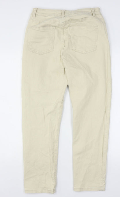 Denim & Co. Womens Beige  Cotton Straight Jeans Size 12 L26 in Regular