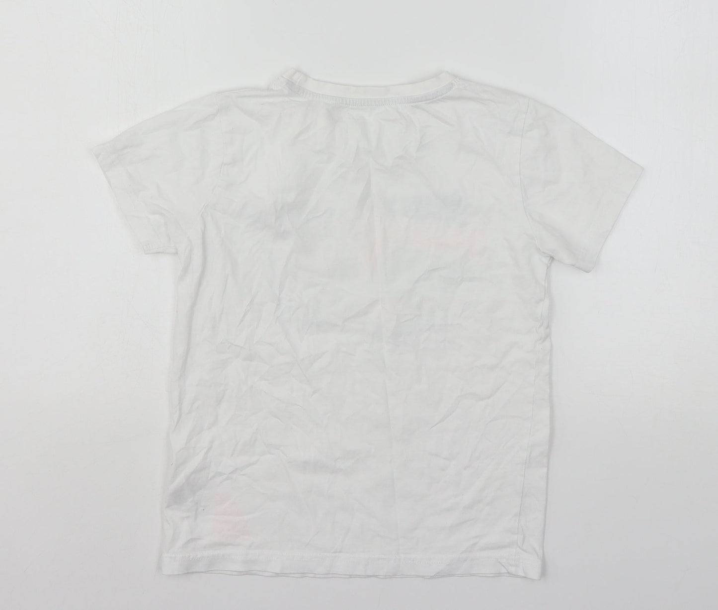 Dunnes Stores Boys White Geometric Cotton Basic T-Shirt Size 9-10 Years Round Neck  - Shark