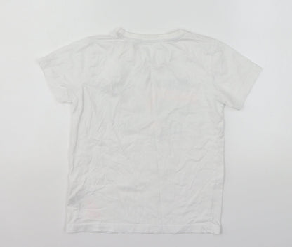 Dunnes Stores Boys White Geometric Cotton Basic T-Shirt Size 9-10 Years Round Neck  - Shark