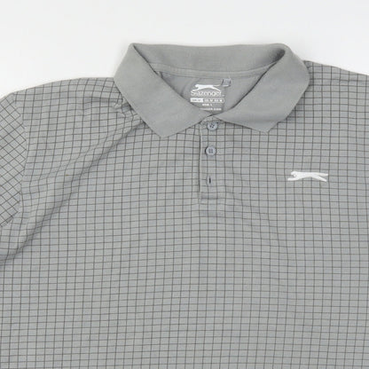 Slazenger Mens Grey Check Polyester  Polo Size M Collared