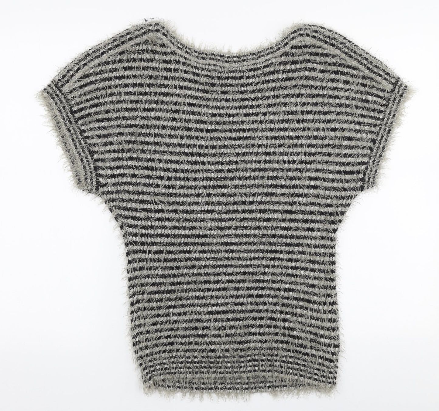 Be Beau Womens Grey Round Neck Striped Polyamide Pullover Jumper Size 12