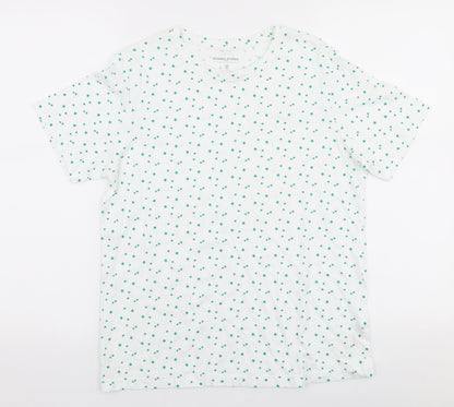 Dunnes Womens White Floral 100% Cotton Jersey T-Shirt Size S Round Neck