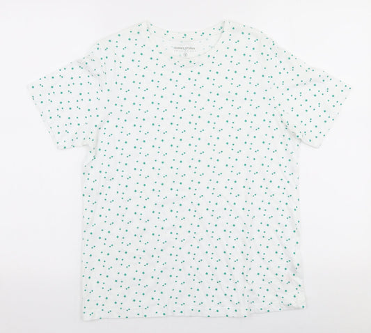 Dunnes Womens White Floral 100% Cotton Jersey T-Shirt Size S Round Neck