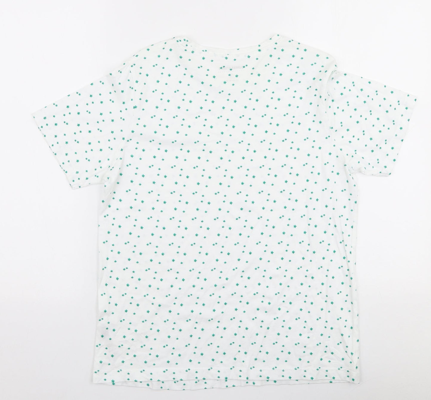 Dunnes Womens White Floral 100% Cotton Jersey T-Shirt Size S Round Neck