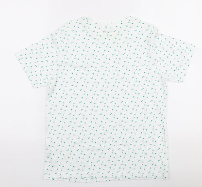 Dunnes Womens White Floral 100% Cotton Jersey T-Shirt Size S Round Neck