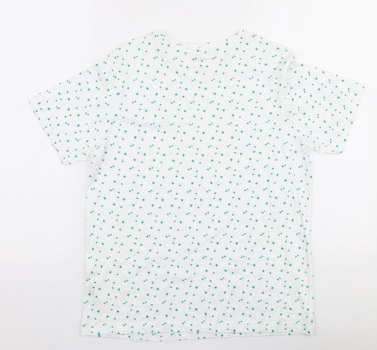 Dunnes Womens White Floral 100% Cotton Jersey T-Shirt Size S Round Neck