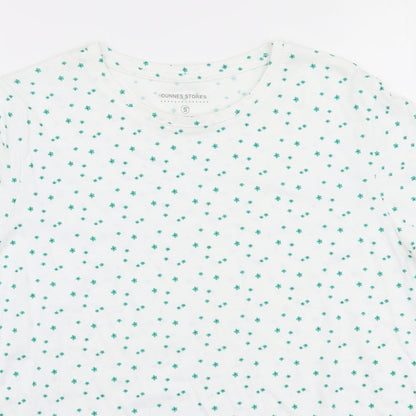 Dunnes Womens White Floral 100% Cotton Jersey T-Shirt Size S Round Neck