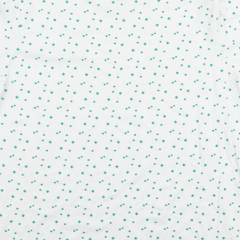 Dunnes Womens White Floral 100% Cotton Jersey T-Shirt Size S Round Neck