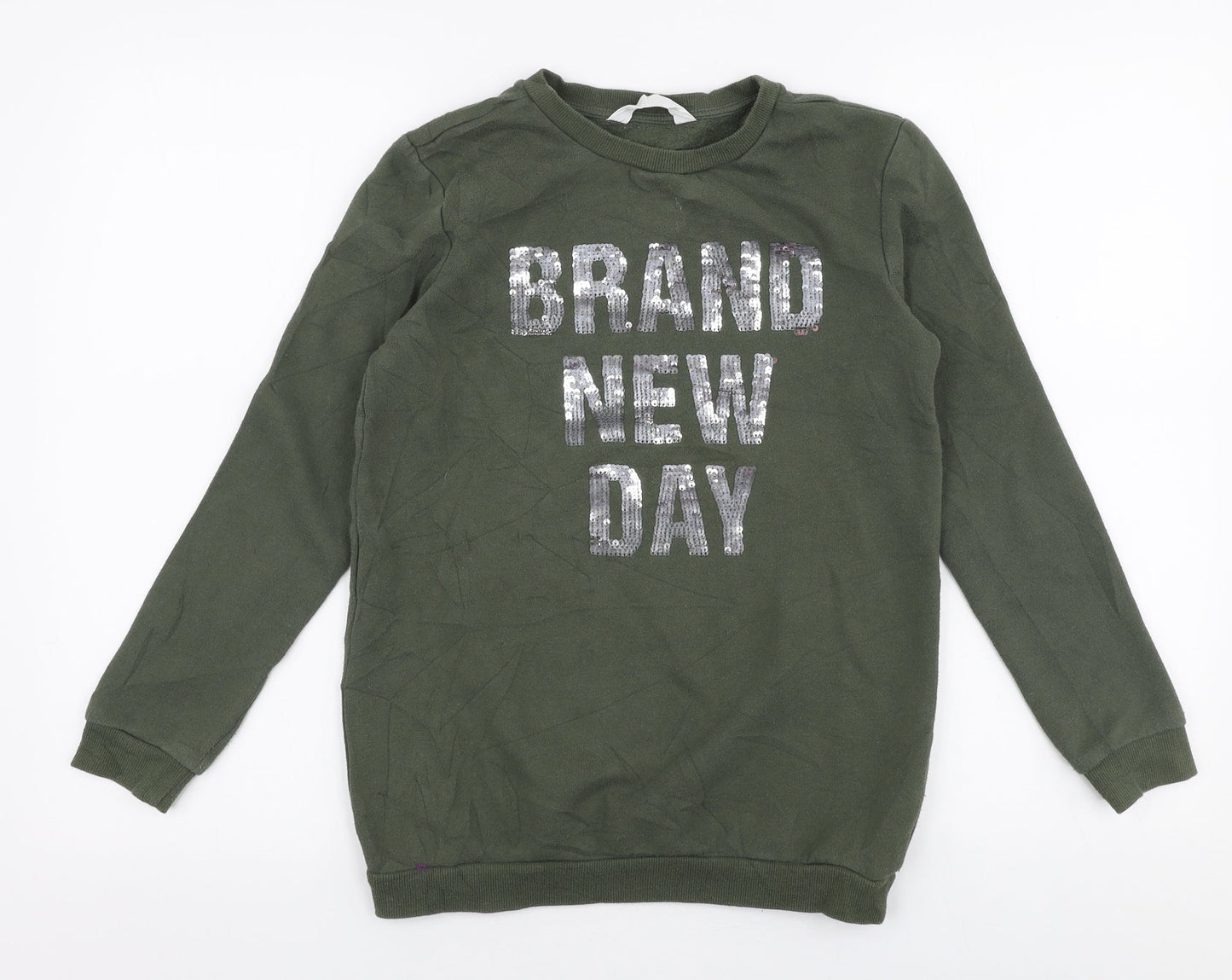 H&M Girls Green  Cotton Pullover Sweatshirt Size 11-12 Years  Pullover - Reversible sequins