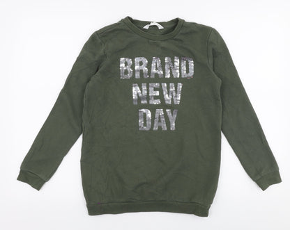 H&M Girls Green  Cotton Pullover Sweatshirt Size 11-12 Years  Pullover - Reversible sequins