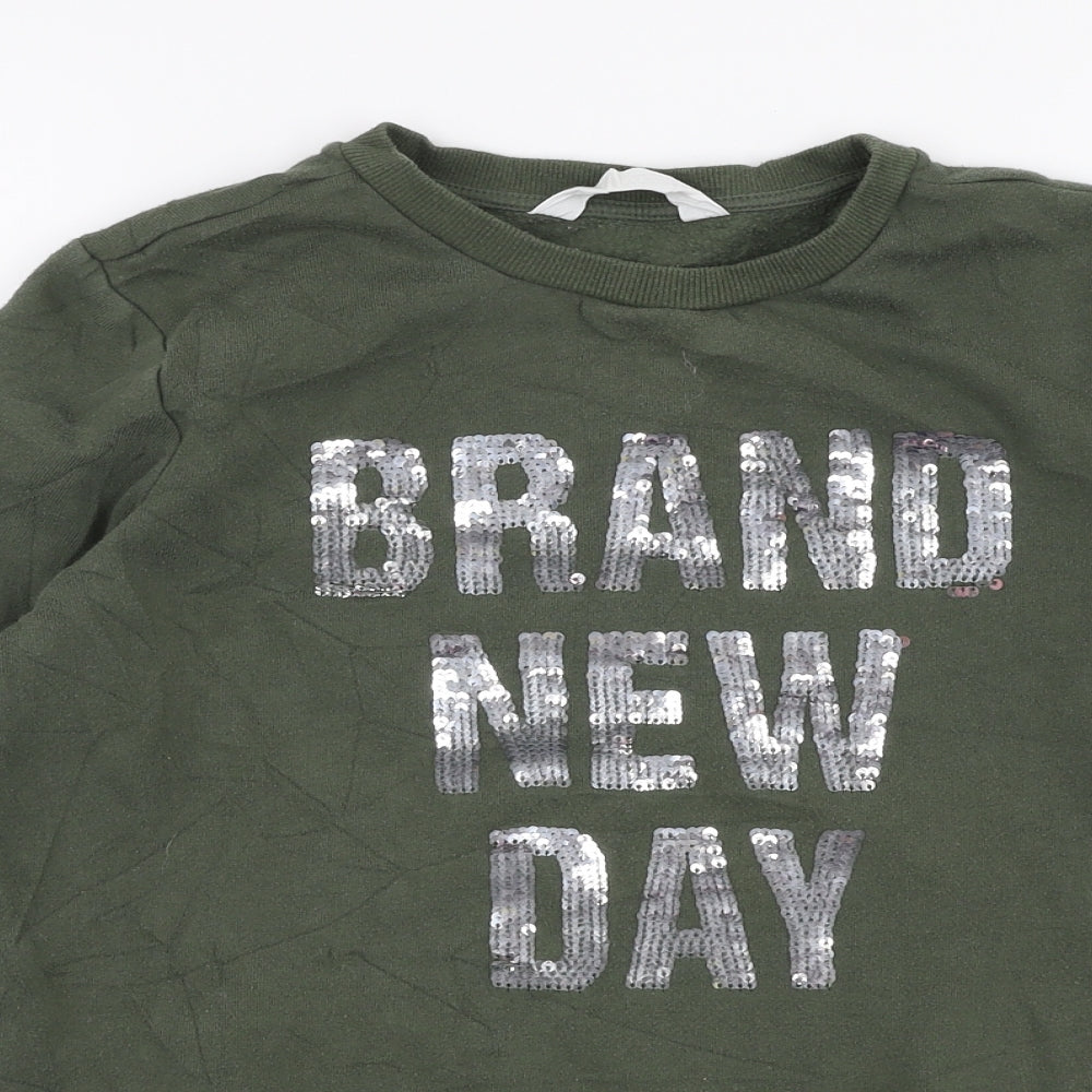 H&M Girls Green  Cotton Pullover Sweatshirt Size 11-12 Years  Pullover - Reversible sequins