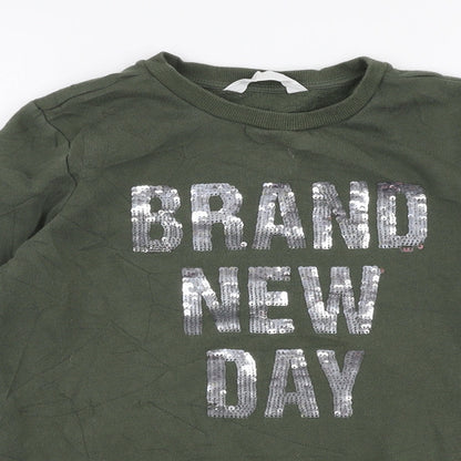 H&M Girls Green  Cotton Pullover Sweatshirt Size 11-12 Years  Pullover - Reversible sequins