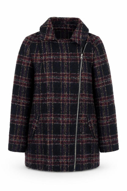 Marks & Spencer Womens Black Plaid  Pea Coat Coat Size 10  Zip