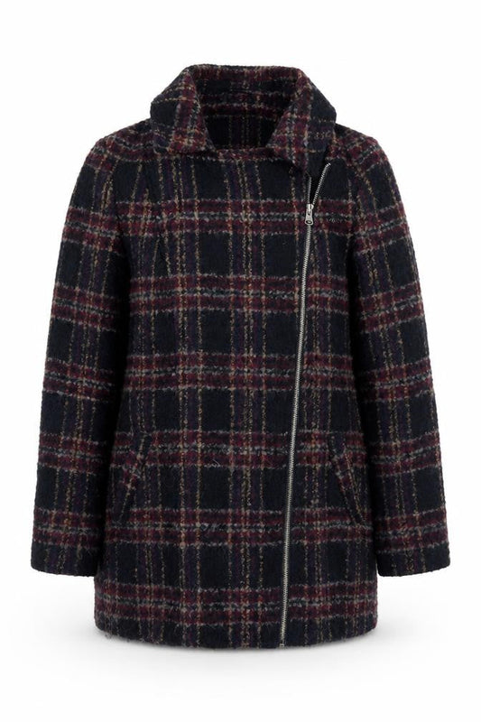 Marks & Spencer Womens Black Plaid  Pea Coat Coat Size 10  Zip