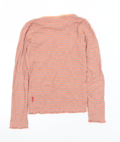 name it Girls Orange Striped Cotton Basic T-Shirt Size 7-8 Years Round Neck