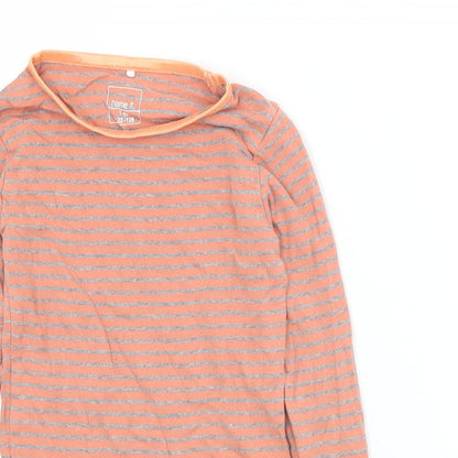 name it Girls Orange Striped Cotton Basic T-Shirt Size 7-8 Years Round Neck