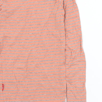 name it Girls Orange Striped Cotton Basic T-Shirt Size 7-8 Years Round Neck