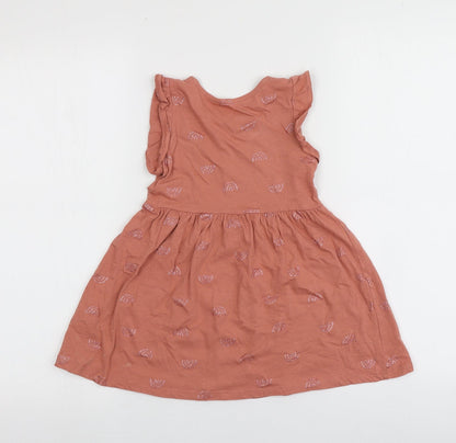 H&M Girls Pink Geometric 100% Cotton Skater Dress  Size 2 Years  Round Neck  - Rainbow Pattern