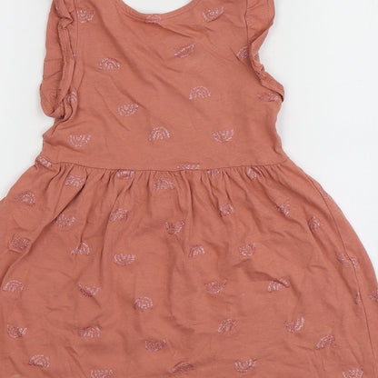 H&M Girls Pink Geometric 100% Cotton Skater Dress  Size 2 Years  Round Neck  - Rainbow Pattern