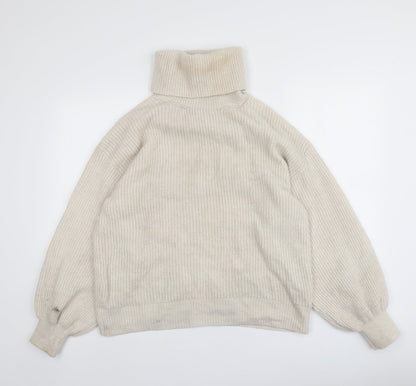 Gallery Womens Beige Roll Neck  Acrylic Pullover Jumper Size M