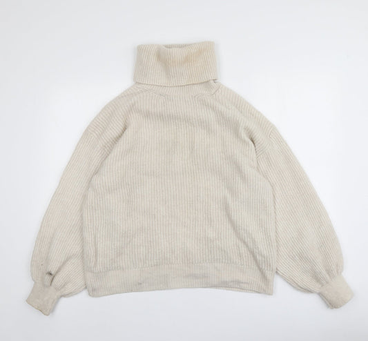 Gallery Womens Beige Roll Neck  Acrylic Pullover Jumper Size M