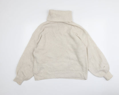 Gallery Womens Beige Roll Neck  Acrylic Pullover Jumper Size M