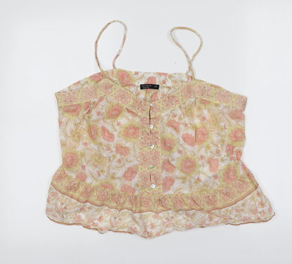 Cotton On Womens Multicoloured Floral 100% Cotton Basic T-Shirt Size 6 Square Neck