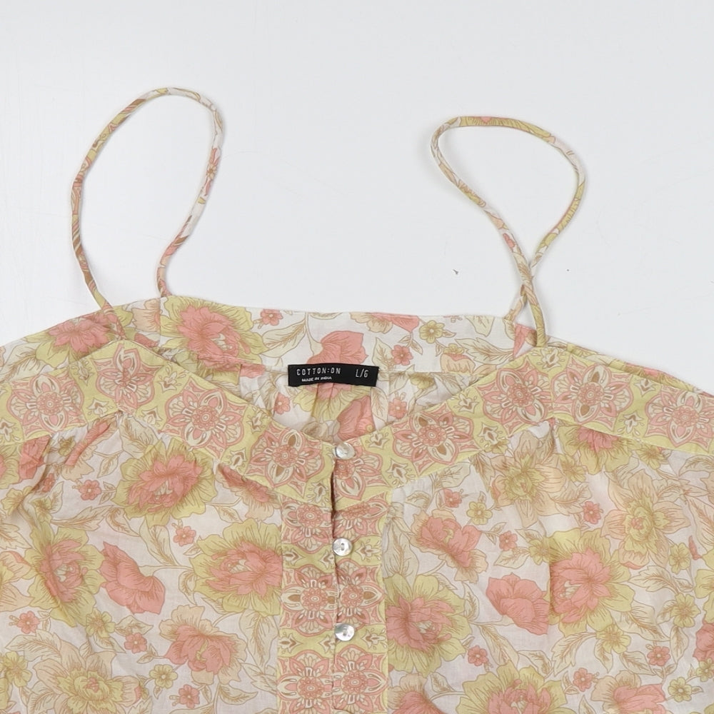 Cotton On Womens Multicoloured Floral 100% Cotton Basic T-Shirt Size 6 Square Neck