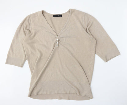 Amelie May Womens Beige V-Neck  Acrylic Pullover Jumper Size 18