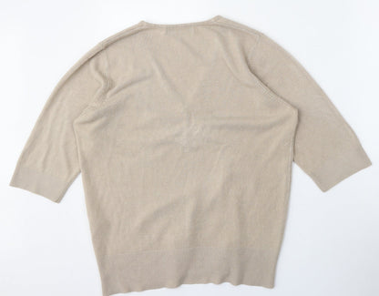 Amelie May Womens Beige V-Neck  Acrylic Pullover Jumper Size 18
