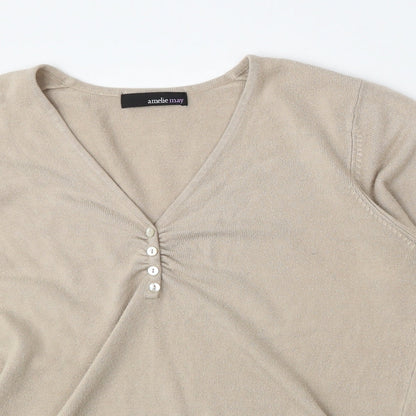 Amelie May Womens Beige V-Neck  Acrylic Pullover Jumper Size 18
