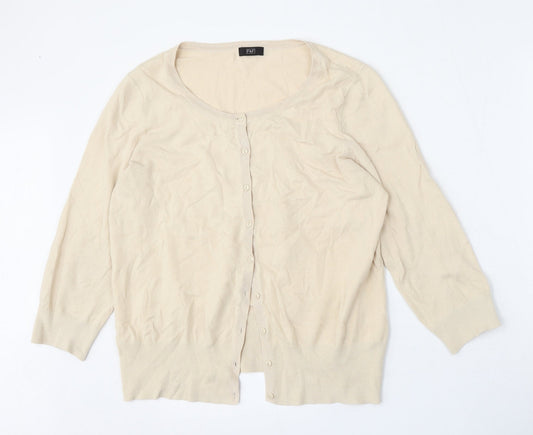 F&F Womens Beige Round Neck  Cotton Cardigan Jumper Size 18