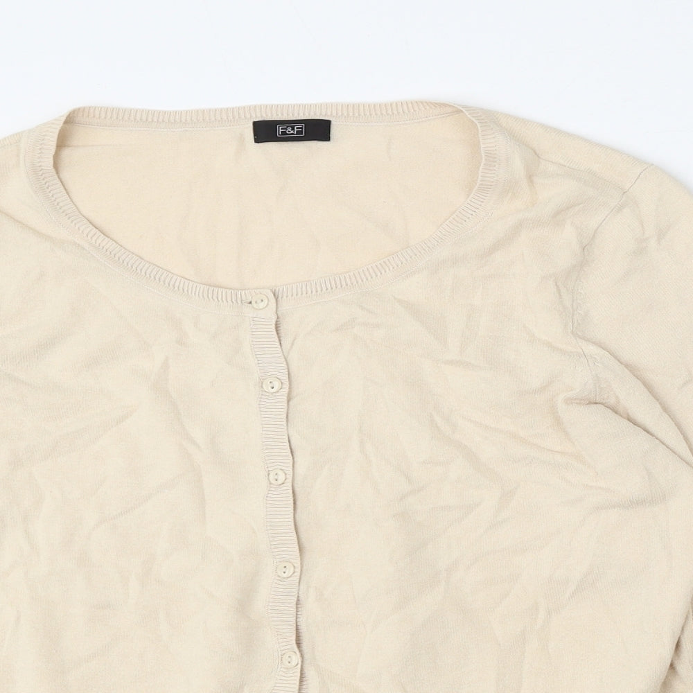 F&F Womens Beige Round Neck  Cotton Cardigan Jumper Size 18