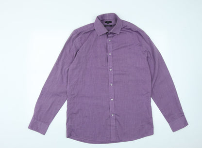 F&F Mens Purple  Polyester  Button-Up Size 15.5 Collared Button