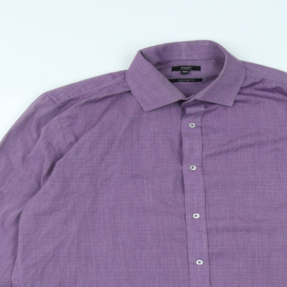 F&F Mens Purple  Polyester  Button-Up Size 15.5 Collared Button