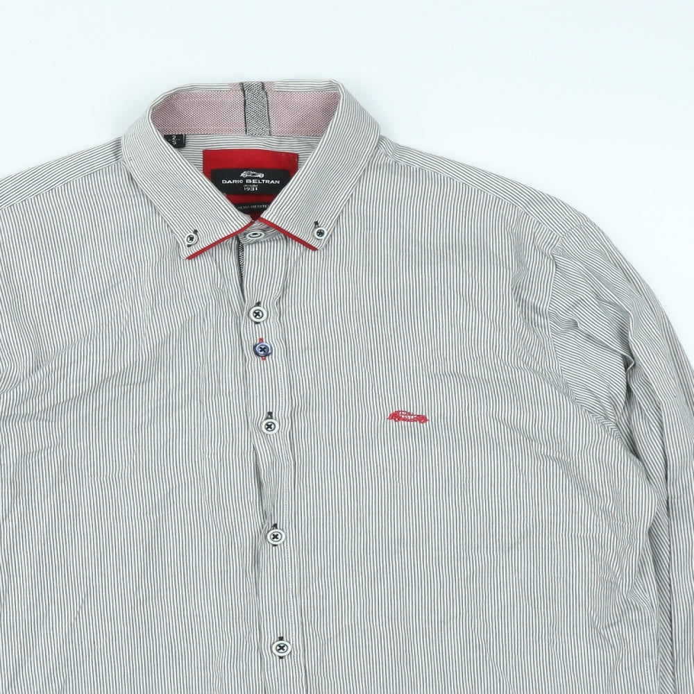 Mens UK Size S Dario Beltran Grey  Button-Up Long Sleeve Casual Shirt