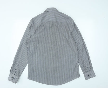 F&F Mens Multicoloured Striped Polyester  Button-Up Size 15.5 Collared Button