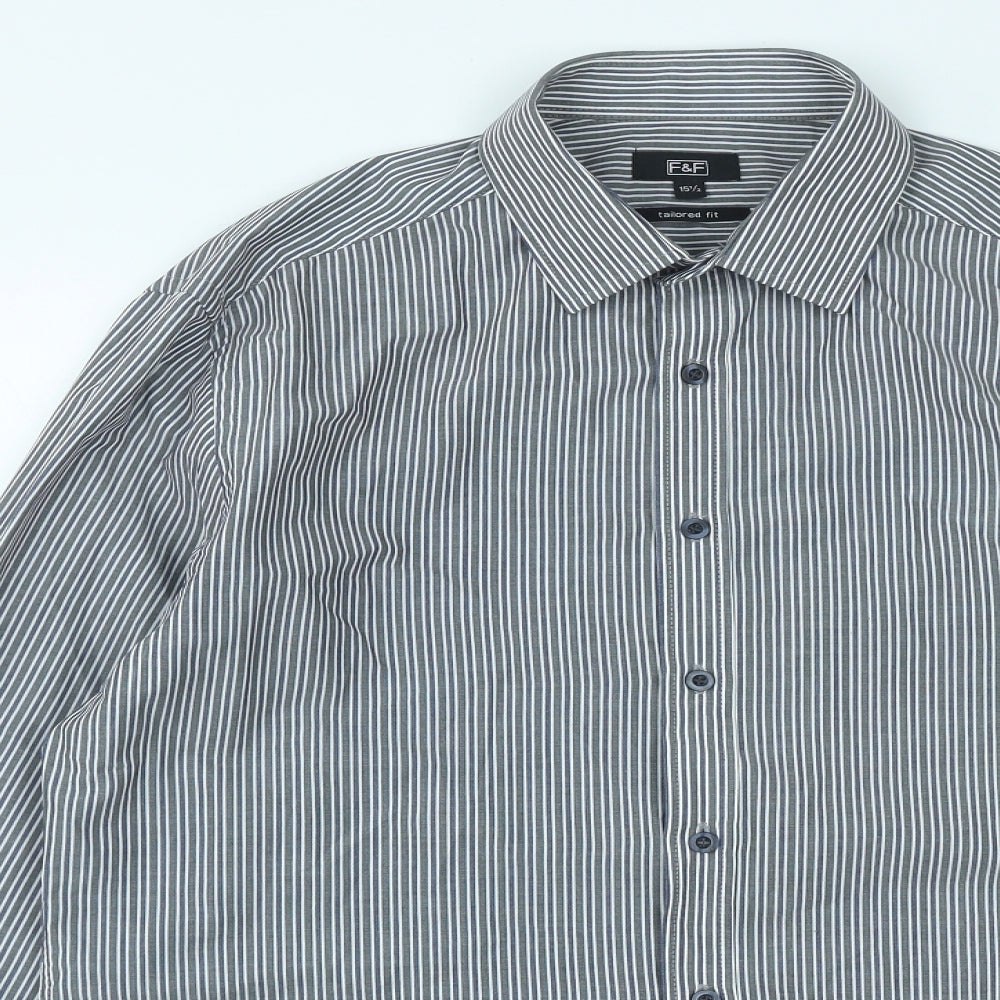 F&F Mens Multicoloured Striped Polyester  Button-Up Size 15.5 Collared Button